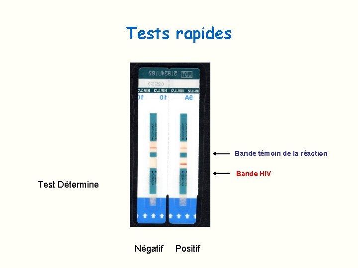 Tests rapides Bande témoin de la réaction Bande HIV Test Détermine Négatif Positif 