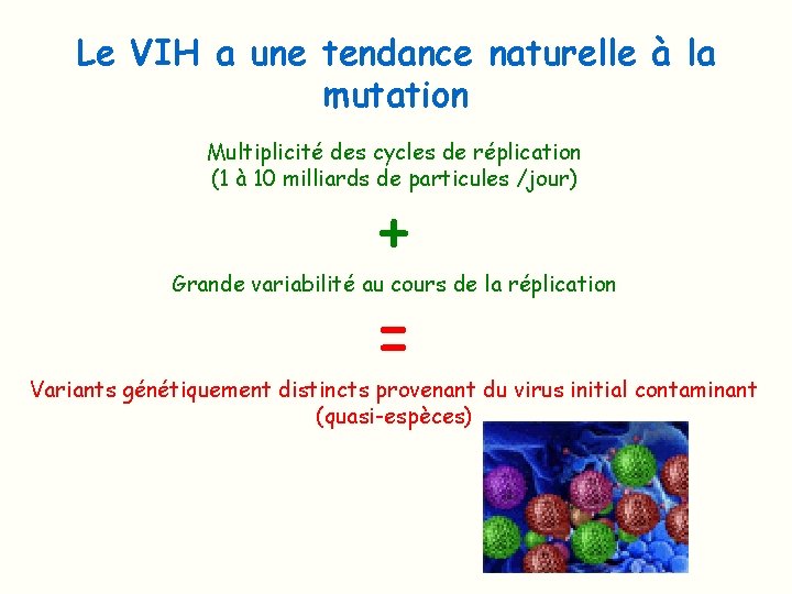 Le VIH a une tendance naturelle à la mutation Multiplicité des cycles de réplication