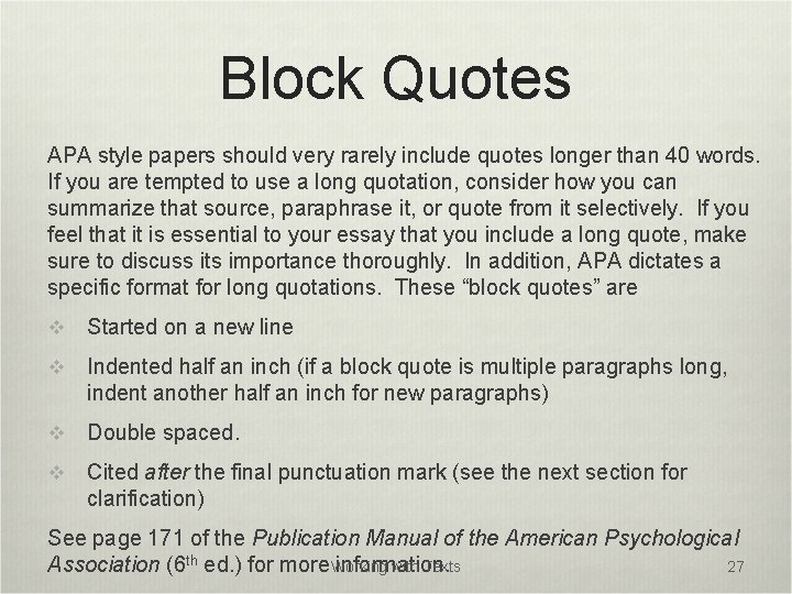 apa reference page block quote