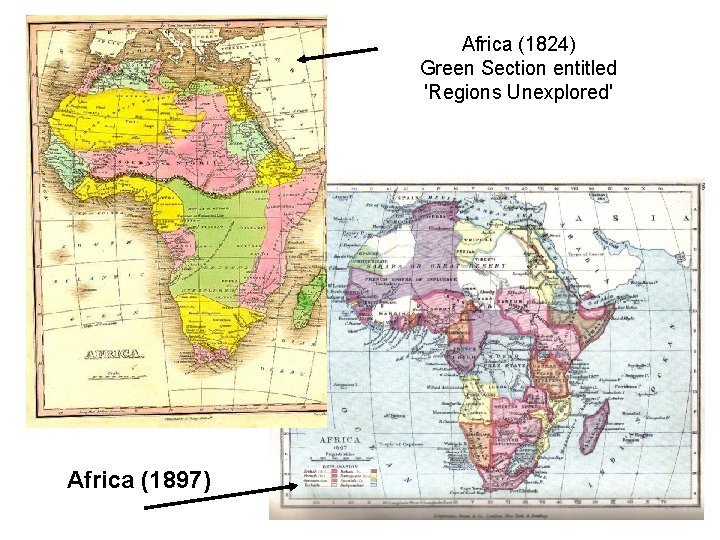 Africa (1824) Green Section entitled 'Regions Unexplored' Africa (1897) 