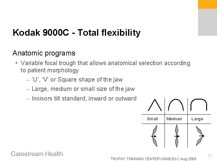 Kodak 9000 C - Total flexibility Anatomic programs • Variable focal trough that allows