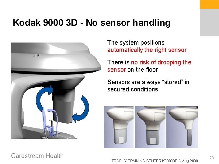 Kodak 9000 3 D - No sensor handling The system positions automatically the right Kodak 9000 3 D - No sensor handling The system positions automatically the right