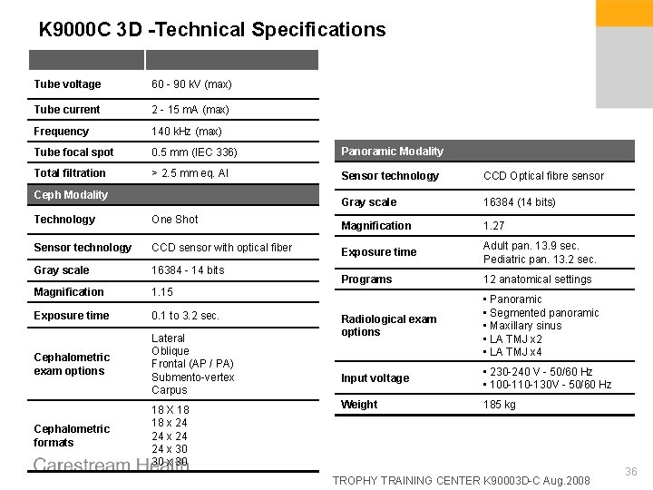 K 9000 C 3 D -Technical Specifications Tube voltage 60 - 90 k. V K 9000 C 3 D -Technical Specifications Tube voltage 60 - 90 k. V