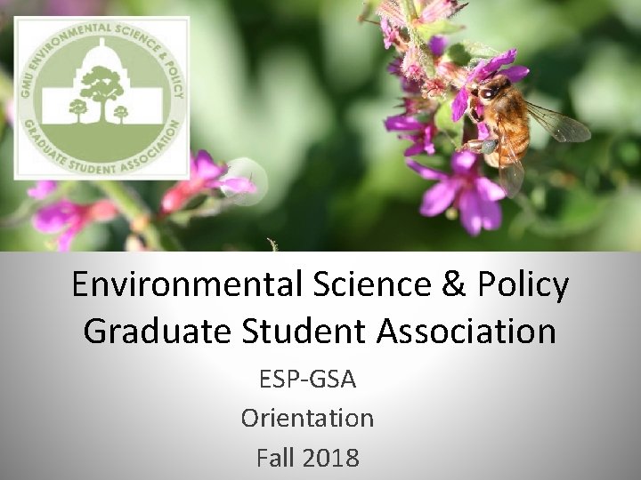 Environmental Science & Policy Graduate Student Association ESP-GSA Orientation Fall 2018 