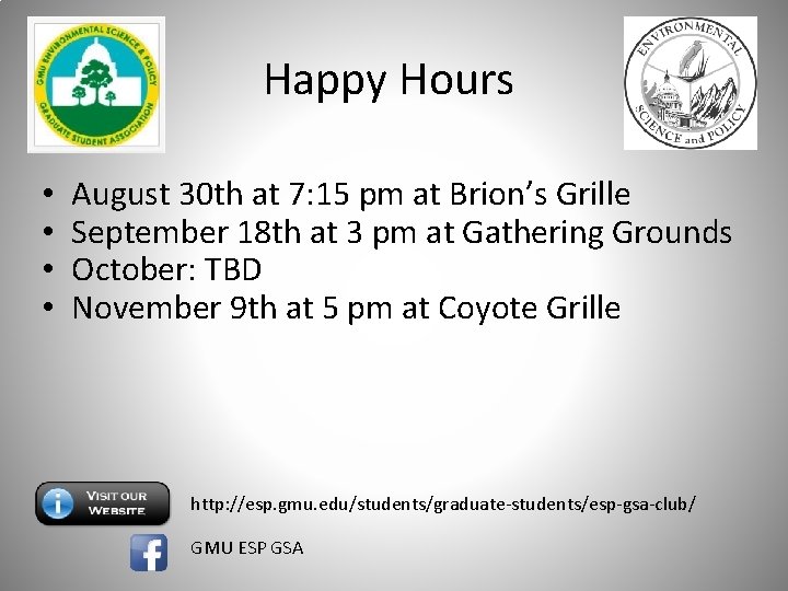 Happy Hours • • August 30 th at 7: 15 pm at Brion’s Grille