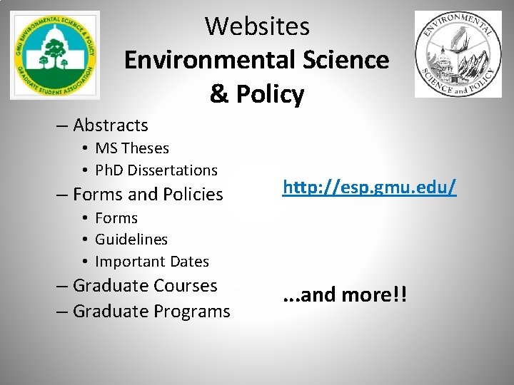 Websites Environmental Science & Policy – Abstracts • MS Theses • Ph. D Dissertations