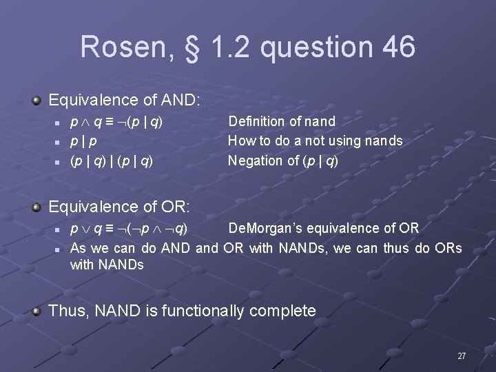 Rosen, § 1. 2 question 46 Equivalence of AND: n n n p q