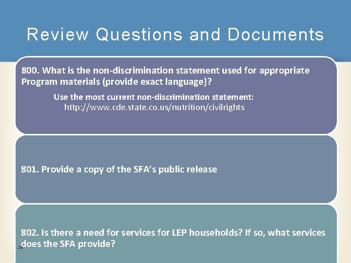 Review Questions and Documents 800. What is the non-discrimination statement used for appropriate Program