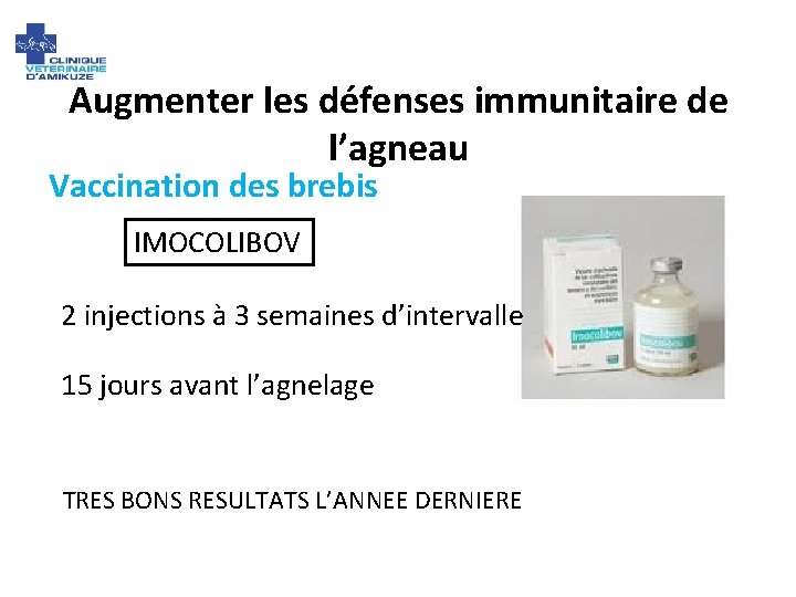 Augmenter les défenses immunitaire de l’agneau Vaccination des brebis IMOCOLIBOV 2 injections à 3