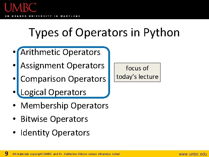 Types of Operators in Python • • 9 Arithmetic Operators Assignment Operators Comparison Operators