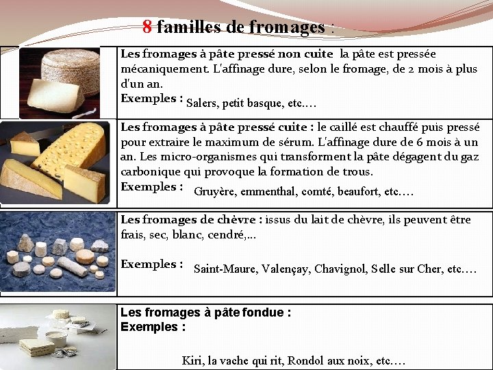 8 familles de fromages : Les fromages à pâte pressé non cuite la pâte 8 familles de fromages : Les fromages à pâte pressé non cuite la pâte