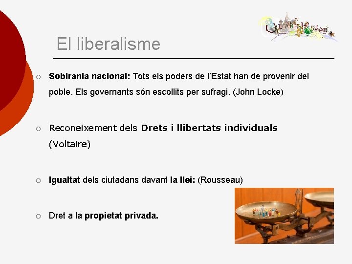 El liberalisme ¡ Sobirania nacional: Tots els poders de l’Estat han de provenir del