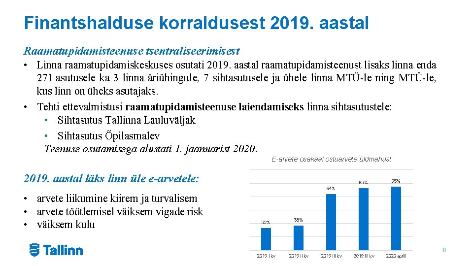 Finantshalduse korraldusest 2019. aastal Raamatupidamisteenuse tsentraliseerimisest • Linna raamatupidamiskeskuses osutati 2019. aastal raamatupidamisteenust lisaks