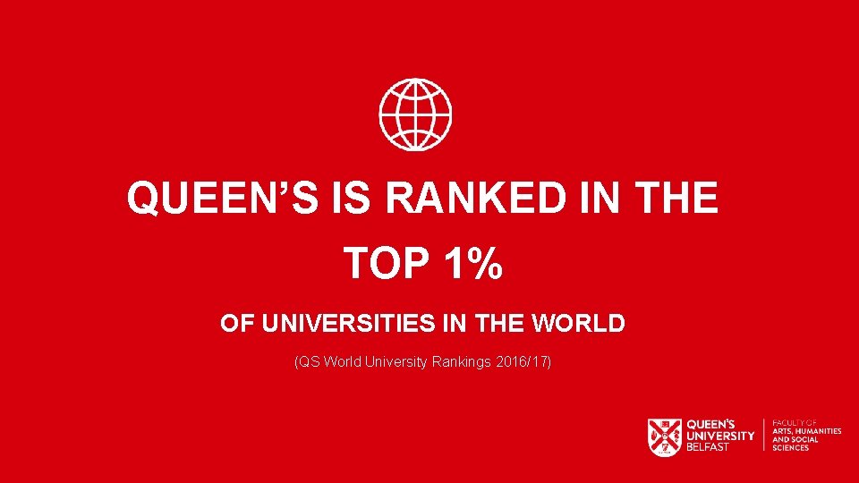 QUEEN’S IS RANKED IN THE TOP 1% OF UNIVERSITIES IN THE WORLD (QS World