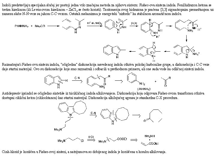 Indoli predstavljaju specijalan slučaj jer postoji jedna vrlo značajna metoda za njihovu sintezu: Fisher-ova