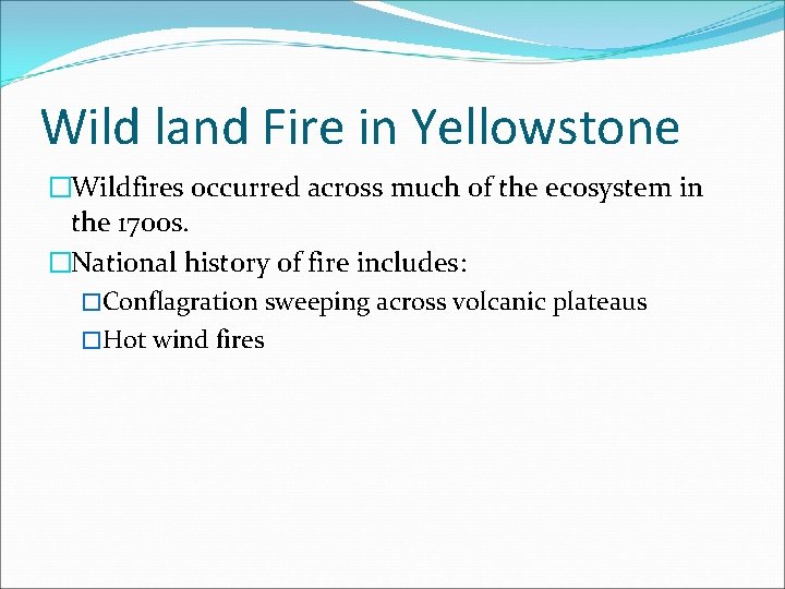 Wild land Fire in Yellowstone �Wildfires occurred across much of the ecosystem in the