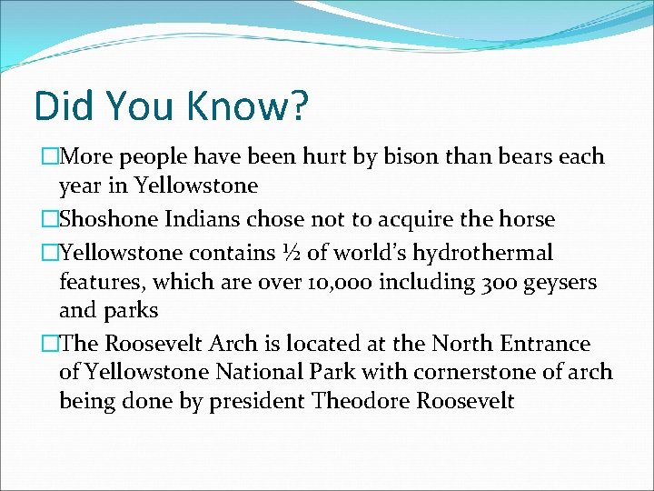 Did You Know? �More people have been hurt by bison than bears each year