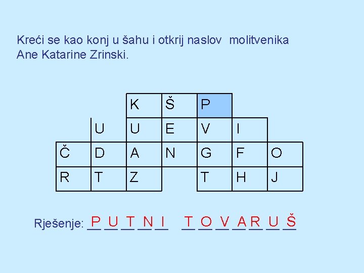 Kreći se kao konj u šahu i otkrij naslov molitvenika Ane Katarine Zrinski. K