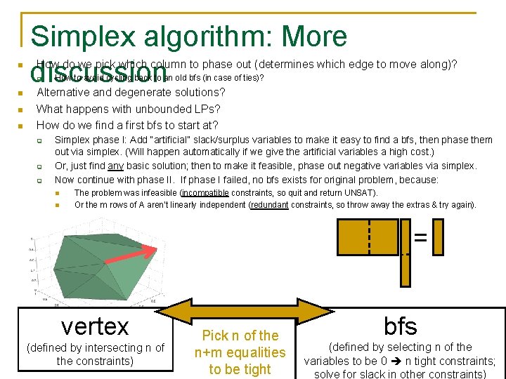 n Simplex algorithm: More discussion How do we pick which column to phase out