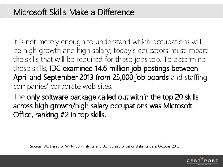 Microsoft Skills Make a Difference It is not merely enough to understand which occupations