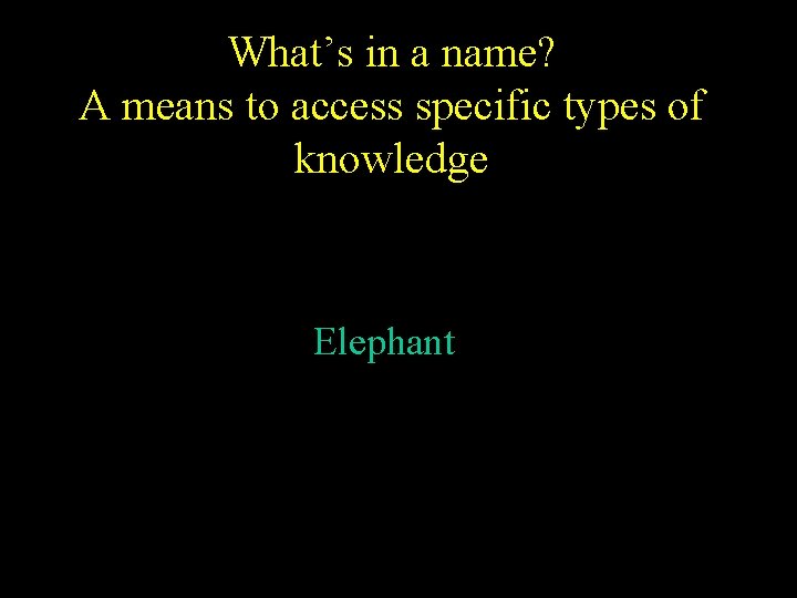 What’s in a name? A means to access specific types of knowledge Elephant 