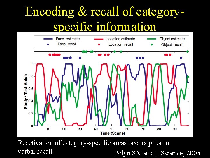 Encoding & recall of categoryspecific information Reactivation of category-specific areas occurs prior to verbal