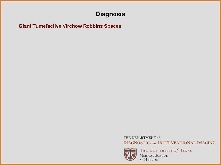 Diagnosis Giant Tumefactive Virchow Robbins Spaces 