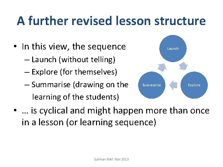 A further revised lesson structure • In this view, the sequence – Launch (without