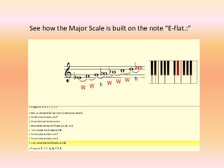 See how the Major Scale is built on the note “E-flat. : ” 