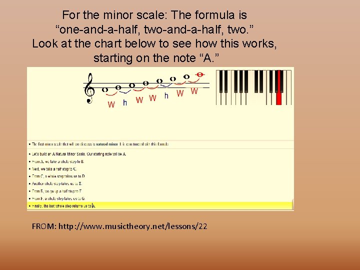 For the minor scale: The formula is “one-and-a-half, two. ” Look at the chart