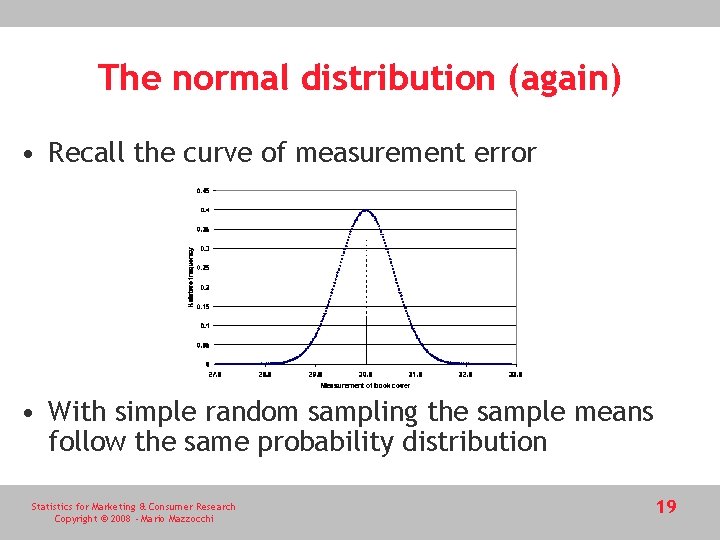 The normal distribution (again) • Recall the curve of measurement error • With simple