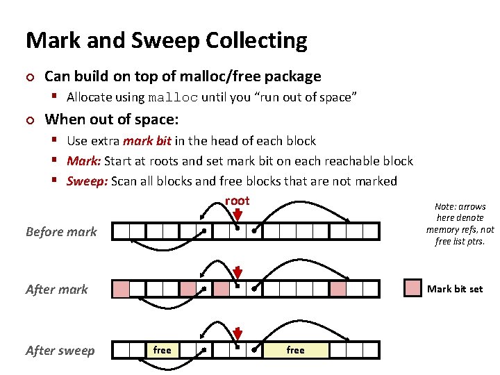 Mark and Sweep Collecting ¢ Can build on top of malloc/free package § Allocate