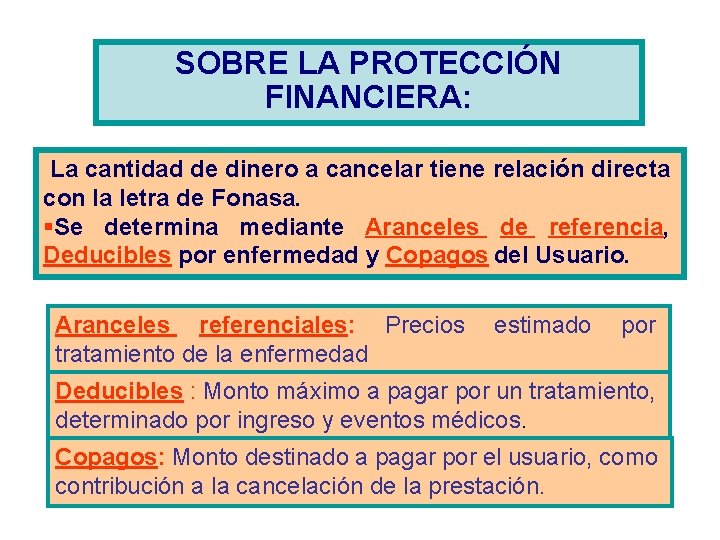 SOBRE LA PROTECCIÓN FINANCIERA: La cantidad de dinero a cancelar tiene relación directa con