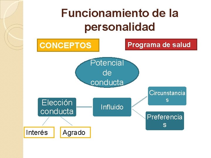 Funcionamiento de la personalidad Programa de salud CONCEPTOS Potencial de conducta Circunstancia Elección conducta