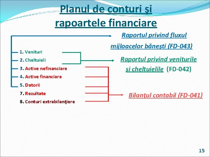 Planul de conturi şi rapoartele financiare Raportul privind fluxul 1. Venituri 2. Cheltuieli 3.