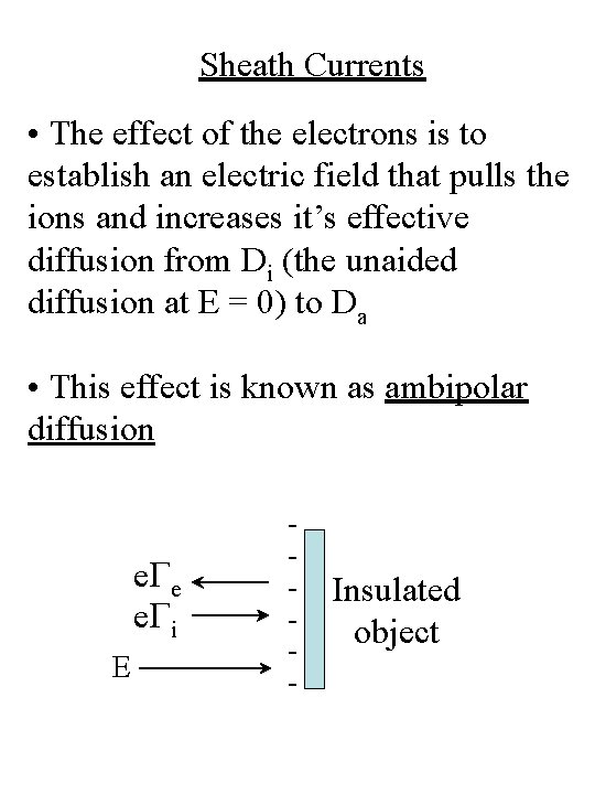 Sheath Currents • The effect of the electrons is to establish an electric field Sheath Currents • The effect of the electrons is to establish an electric field