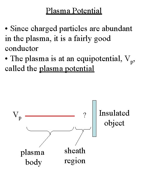 Plasma Potential • Since charged particles are abundant in the plasma, it is a Plasma Potential • Since charged particles are abundant in the plasma, it is a