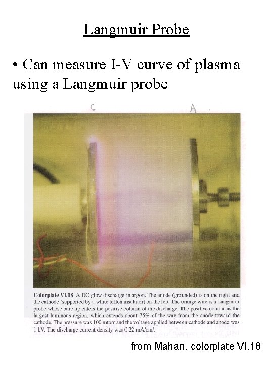 Langmuir Probe • Can measure I-V curve of plasma using a Langmuir probe from Langmuir Probe • Can measure I-V curve of plasma using a Langmuir probe from