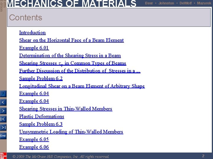 Fifth Edition MECHANICS OF MATERIALS Beer • Johnston • De. Wolf • Mazurek Contents