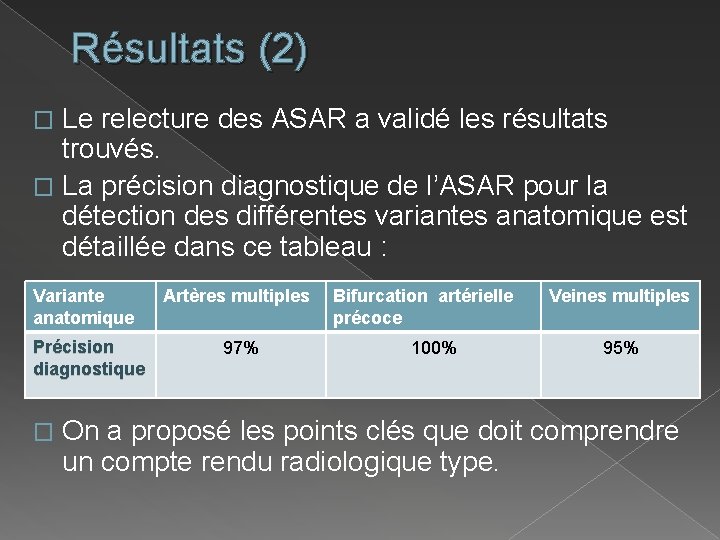 Résultats (2) Le relecture des ASAR a validé les résultats trouvés. � La précision