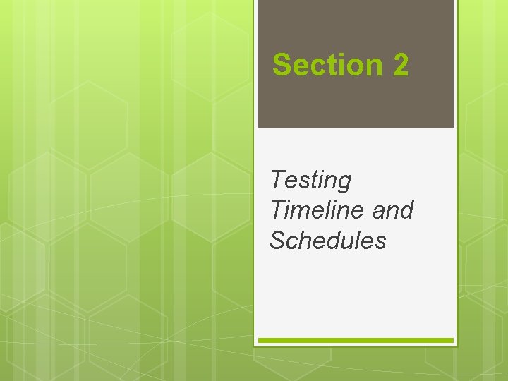 Section 2 Testing Timeline and Schedules 