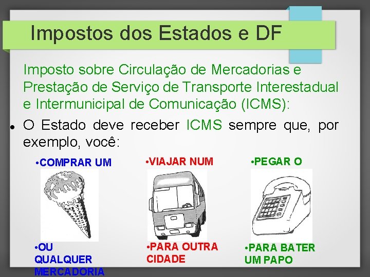 Impostos dos Estados e DF Imposto sobre Circulação de Mercadorias e Prestação de Serviço