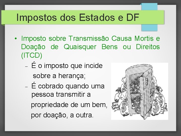 Impostos dos Estados e DF • Imposto sobre Transmissão Causa Mortis e Doação de