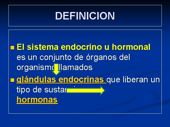 DEFINICION n El sistema endocrino u hormonal es un conjunto de órganos del organismo