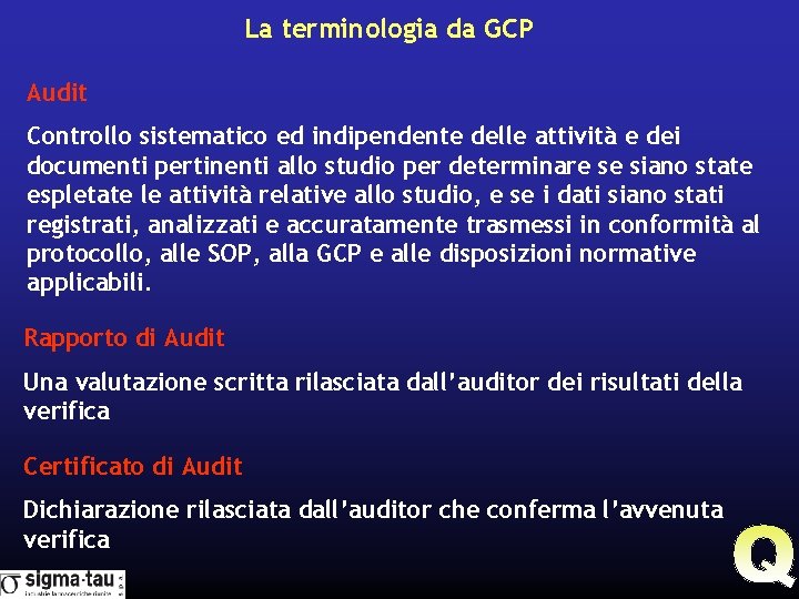 La terminologia da GCP Audit Controllo sistematico ed indipendente delle attività e dei documenti
