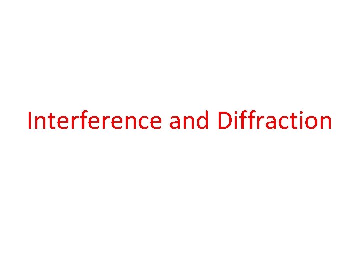 Interference and Diffraction 
