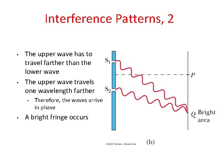 Interference Patterns, 2 • • The upper wave has to travel farther than the