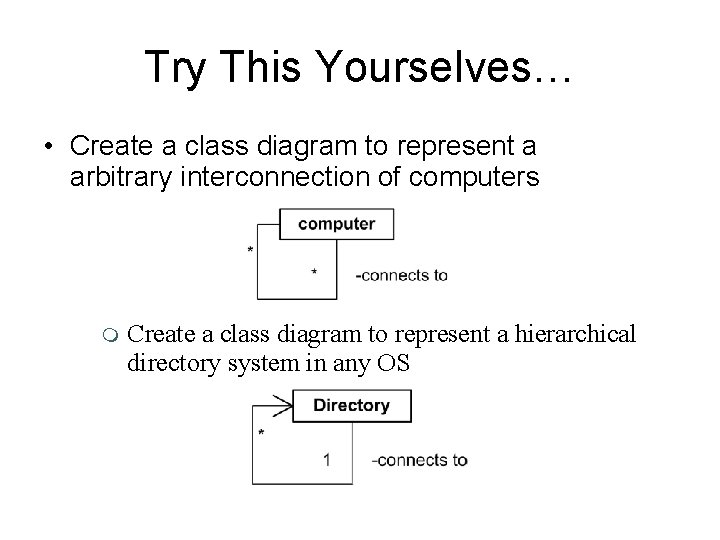 Try This Yourselves… • Create a class diagram to represent a arbitrary interconnection of