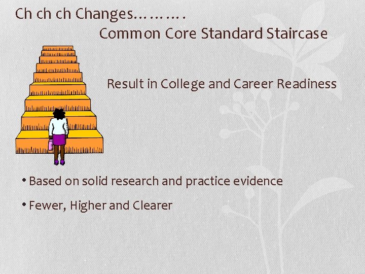 Ch ch ch Changes………. Common Core Standard Staircase Result in College and Career Readiness