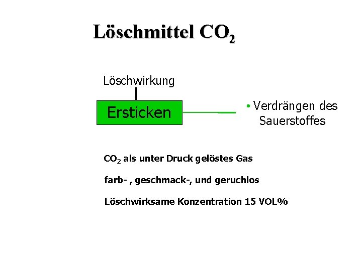 Löschmittel CO 2 Löschwirkung Ersticken • Verdrängen des Sauerstoffes CO 2 als unter Druck